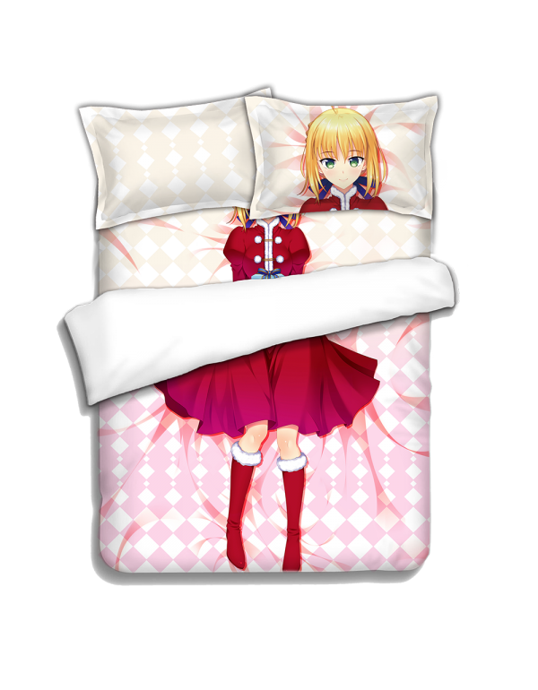 Saber-Fate Anime 4 Pieces Bettwäsche-Sets, Bettlaken Bettbezug mit Kissenbezüge