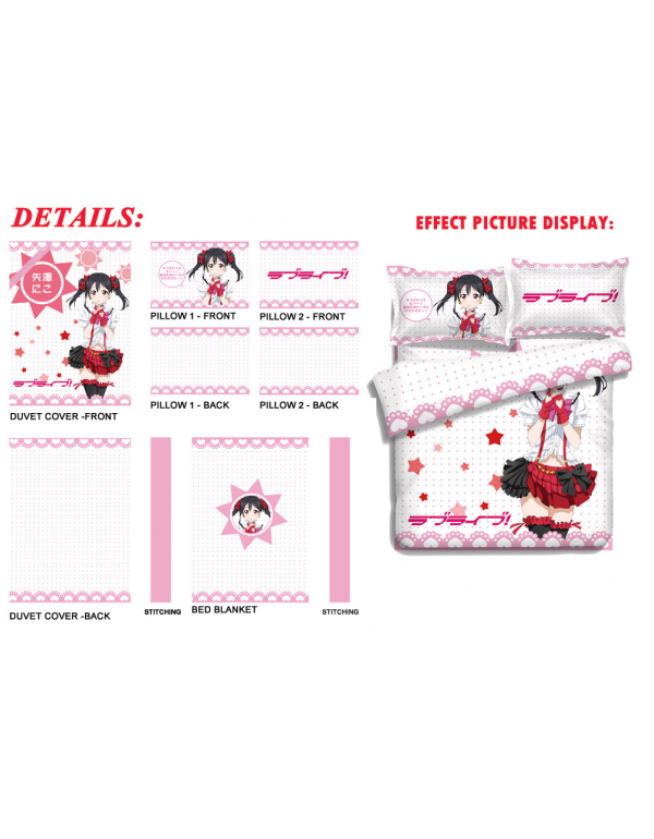 Nico Yazawa - Love Live Anime 4 Pieces Bettwäsche-Sets, Bettlaken Bettbezug mit Kissenbezüge