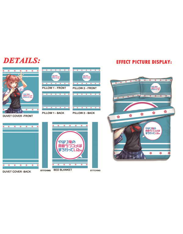 Yui Yuigahama - My Teen Romantic Comedy Anime 4 Pieces Bettwäsche-Sets, Bettlaken Bettbezug mit Kissenbezüge