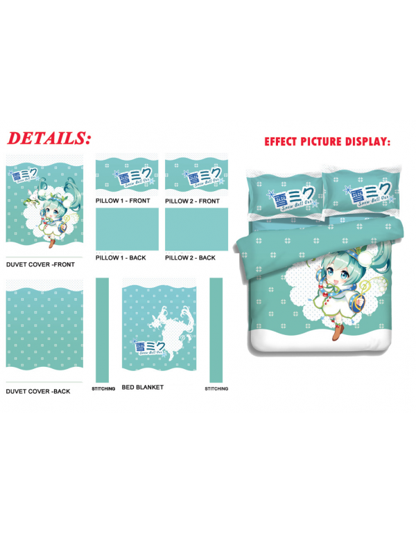 Miku Hatsune - Vocaloid Anime Bettwäsche-Sets, Bettbezug, Bettlaken mit Kissenbezügen