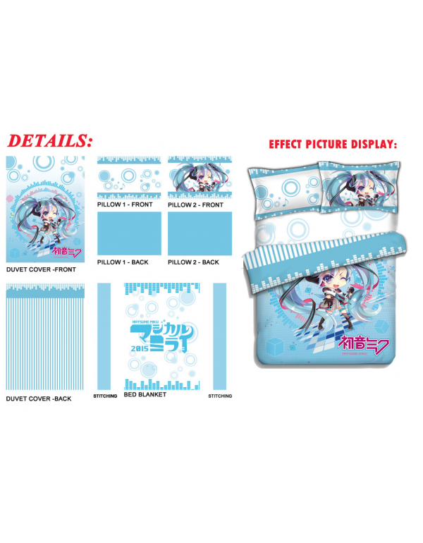 Miku Hatsune - Vocaloid Anime 4 Pieces Bettwäsche-Sets, Bettlaken Bettbezug mit Kissenbezüge