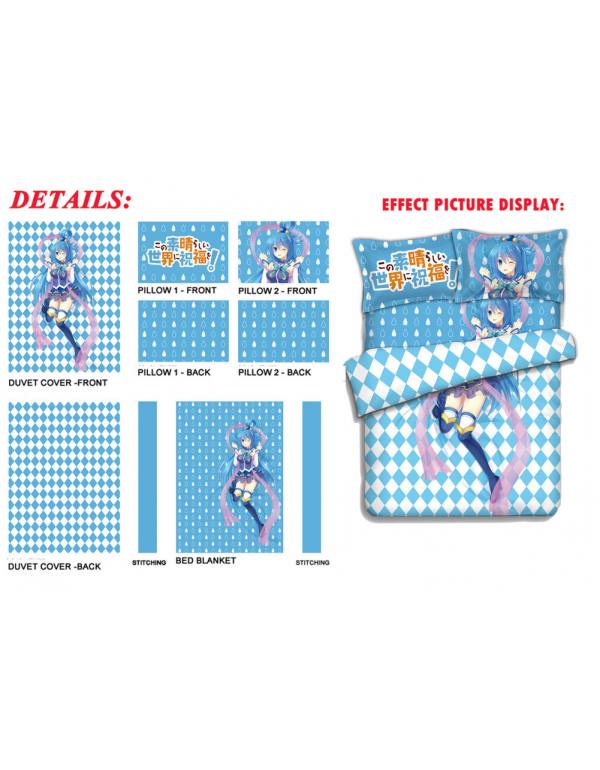 Aqua-KonoSuba Japanese Anime Bettwäsche Duvet Cover with Pillow Covers