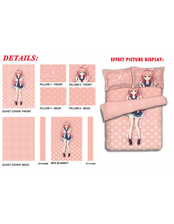 Kurashina Asuka Anime Bettwäsche-Sets, Bettbezug, Bettlaken mit Kissenbezügen