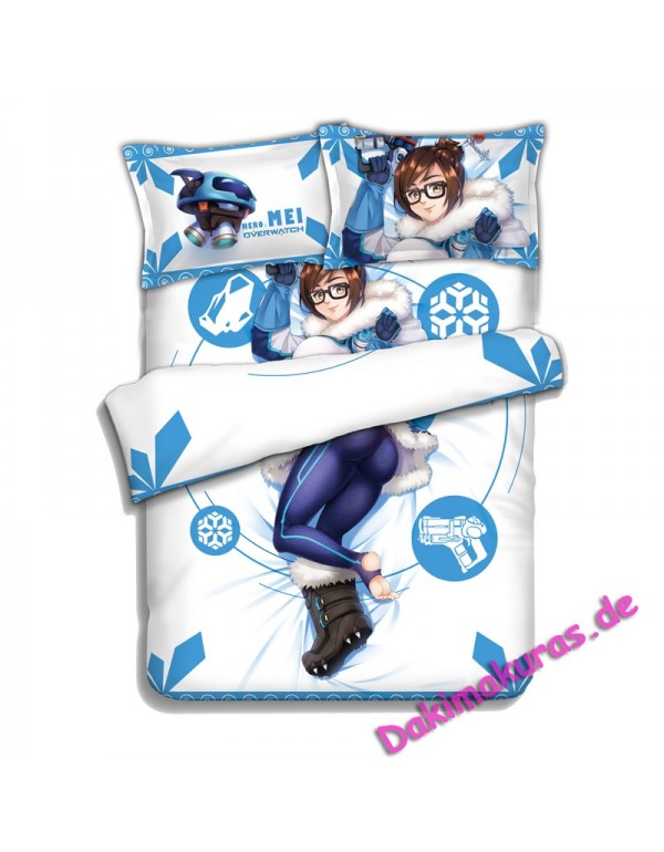 Mei - Overwatch Anime 4 Pieces Bettwäsche-Sets, Bettlaken Bettbezug mit Kissenbezüge