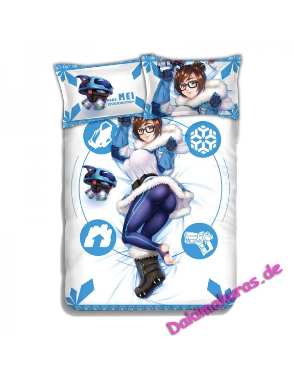 Mei - Overwatch Anime 4 Pieces Bettwäsche-Sets, Bettlaken Bettbezug mit Kissenbezüge