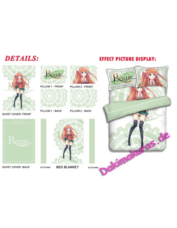 Ohtori Chihaya -Rewrite Anime 4 Pieces Bettwäsche-Sets, Bettlaken Bettbezug mit Kissenbezüge