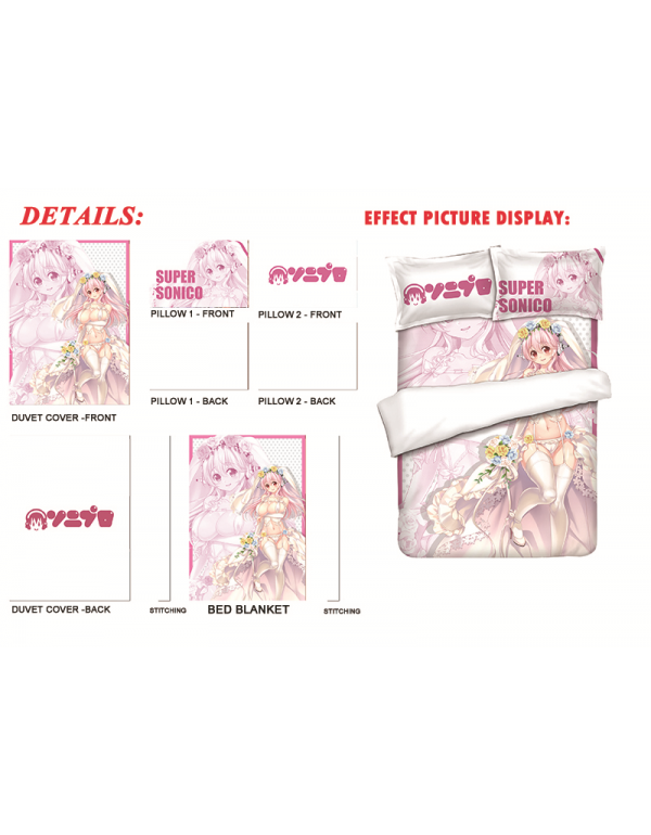 Super Sonico Anime 4 Pieces Bettwäsche-Sets, Bettlaken Bettbezug mit Kissenbezüge