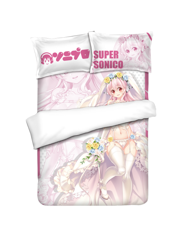 Super Sonico Anime 4 Pieces Bettwäsche-Sets, Bettlaken Bettbezug mit Kissenbezüge