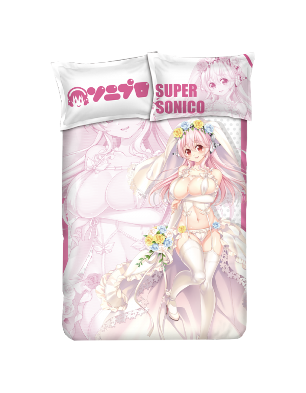 Super Sonico Anime 4 Pieces Bettwäsche-Sets, Bettlaken Bettbezug mit Kissenbezüge