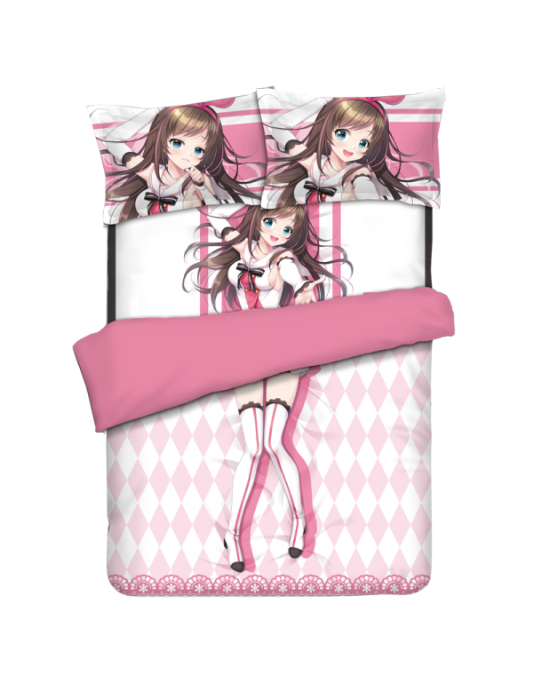 Kizuna Ai Anime 4 Pieces Bettwäsche-Sets, Bettlaken Bettbezug mit Kissenbezüge