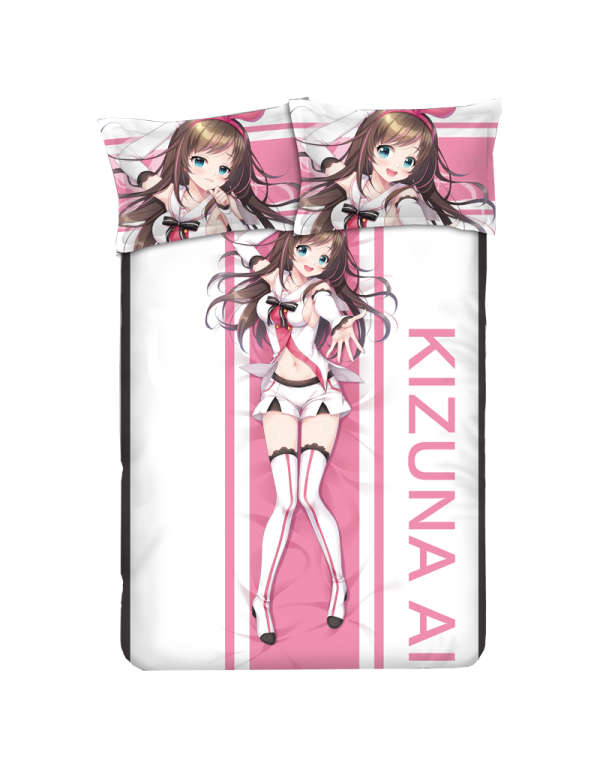 Kizuna Ai Anime 4 Pieces Bettwäsche-Sets, Bettlaken Bettbezug mit Kissenbezüge