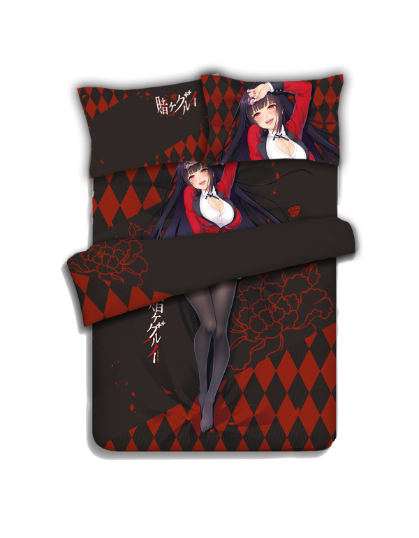 Yumeko Jabami - Kakegurui Anime 4 Pieces Bettwäsche-Sets, Bettlaken Bettbezug mit Kissenbezüge