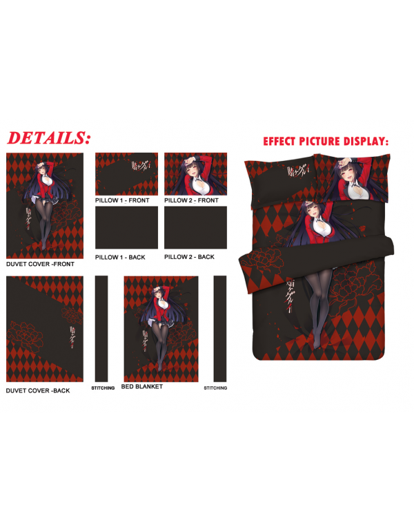 Yumeko Jabami - Kakegurui Anime 4 Pieces Bettwäsche-Sets, Bettlaken Bettbezug mit Kissenbezüge