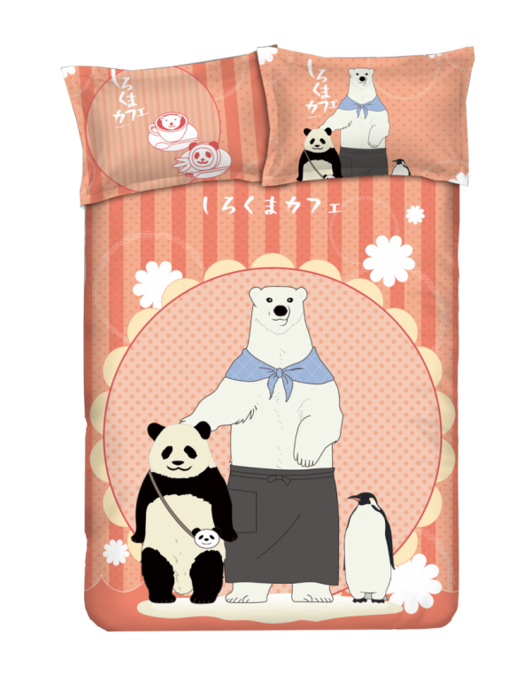 Panda - Shirokuma Cafe-Anime 4 Pieces Bettwäsche-Sets, Bettlaken Bettbezug mit Kissenbezüge