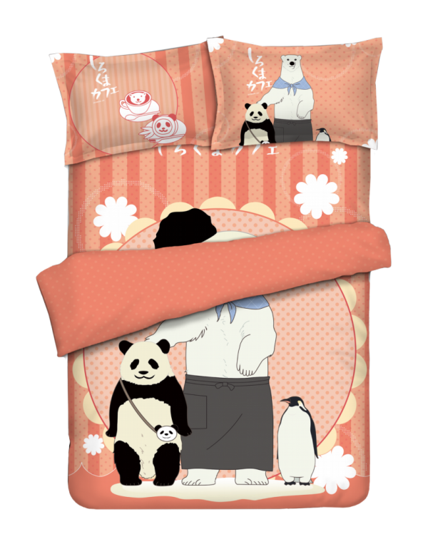 Panda - Shirokuma Cafe-Anime 4 Pieces Bettwäsche-Sets, Bettlaken Bettbezug mit Kissenbezüge