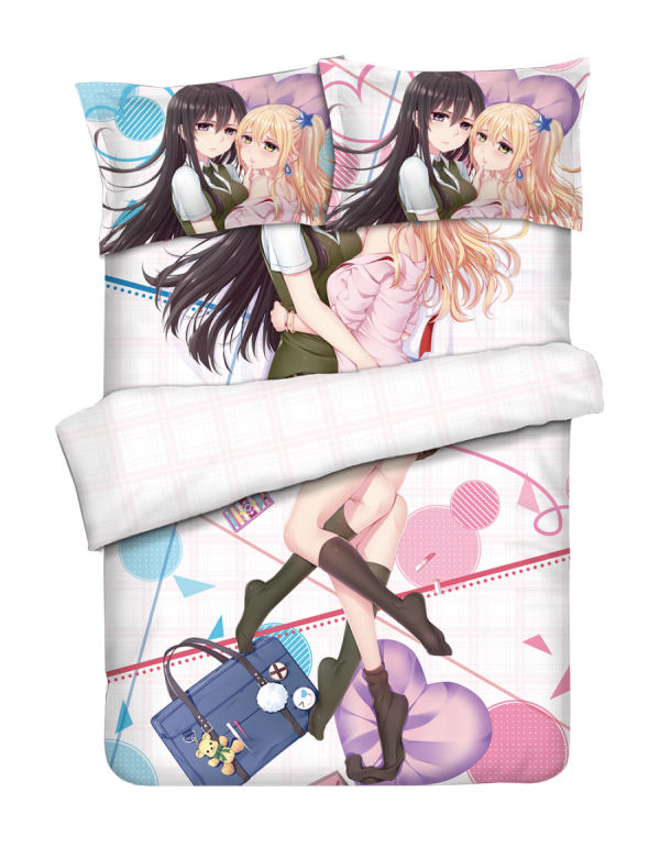 Mei Aihara and Yuzu Aihara - Citrus Anime 4 Pieces Bettwäsche-Sets, Bettlaken Bettbezug mit Kissenbezüge