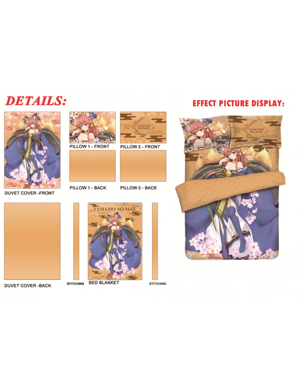 Tamamo no Mae - Fate Anime 4 Pieces Bettwäsche-Sets, Bettlaken Bettbezug mit Kissenbezüge