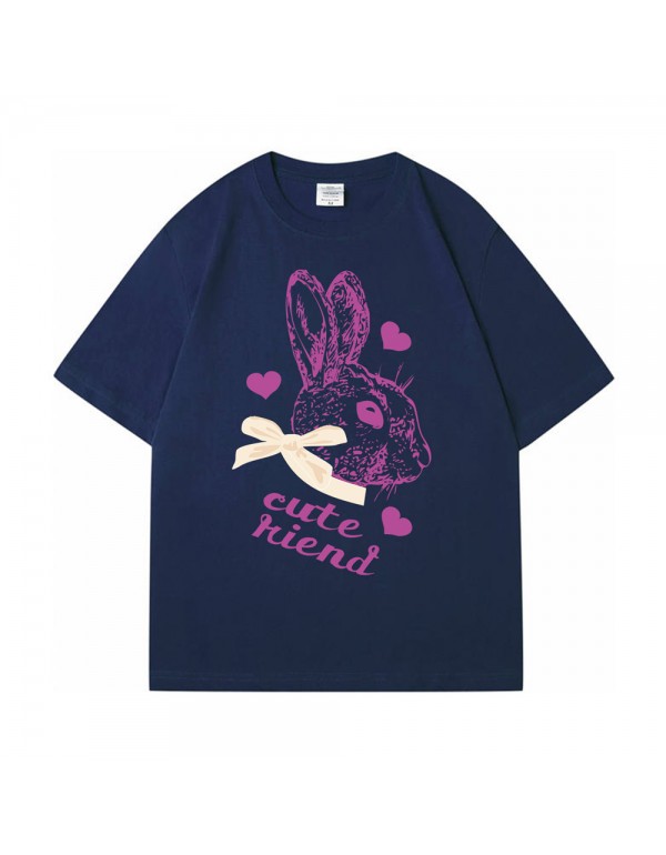 Big Cute Rabbit blue Kurzarm-T-Shirts für Damen u...