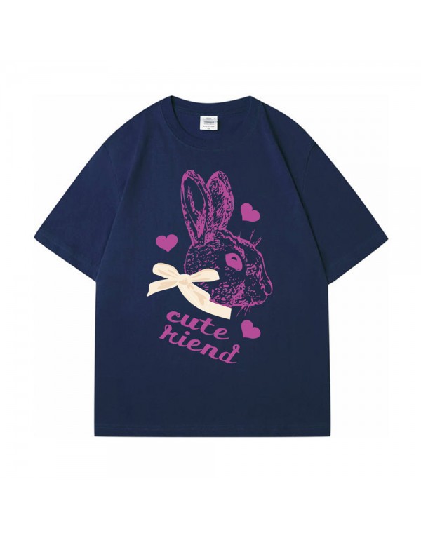 Big Cute Rabbit blue Kurzarm-T-Shirts für Damen u...
