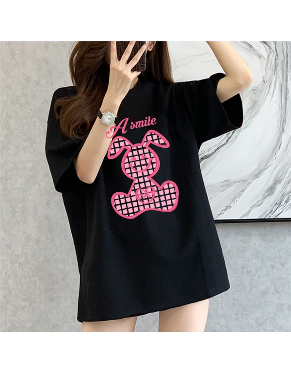 A Smile Rabbit black Kurzarm-T-Shirts für Damen und Herren, modisch bedruckte japanische Luxus-Tops