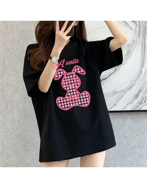 A Smile Rabbit black Kurzarm-T-Shirts für Damen u...