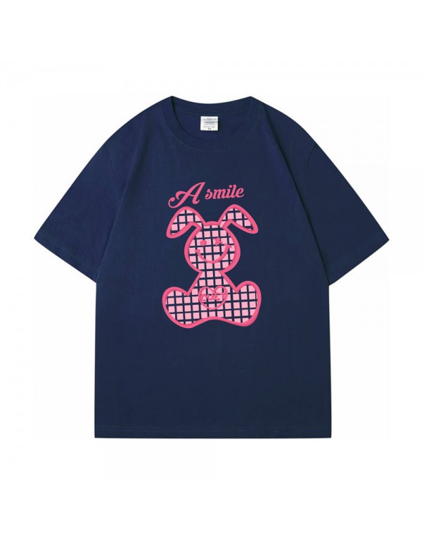 A Smile Rabbit blue Kurzarm-T-Shirts für Damen und Herren, modisch bedruckte japanische Luxus-Tops