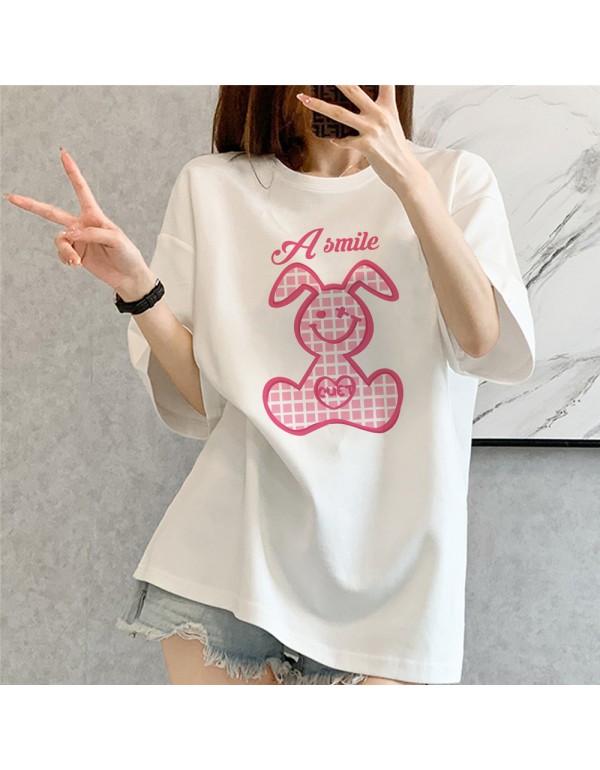 A Smile Rabbit white Kurzarm-T-Shirts für Damen u...