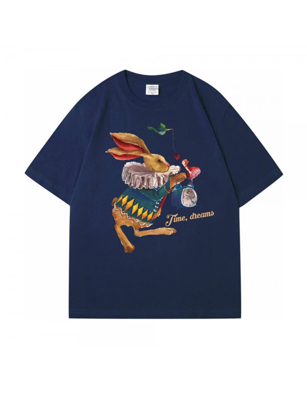 Time Dream Rabbit blue Kurzarm-T-Shirts für Damen und Herren, modisch bedruckte japanische Luxus-Tops