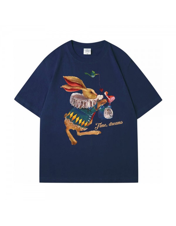 Time Dream Rabbit blue Kurzarm-T-Shirts für Damen...