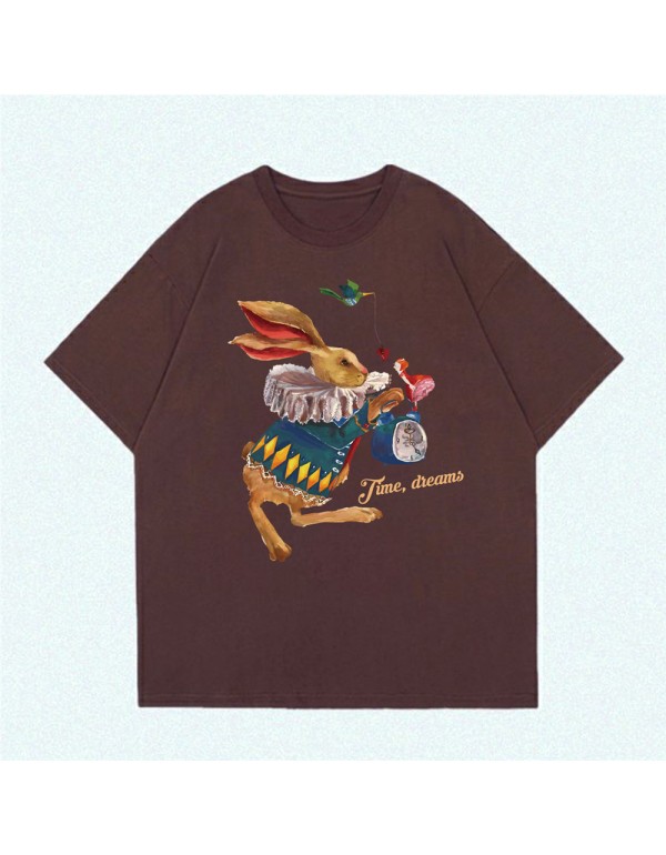 Time Dream Rabbit coffee Kurzarm-T-Shirts für Damen und Herren, modisch bedruckte japanische Luxus-Tops
