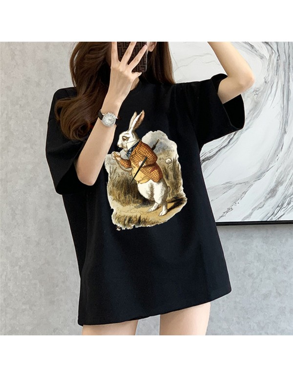 Sleepwalking rabbit black Kurzarm-T-Shirts für Damen und Herren, modisch bedruckte japanische Luxus-Tops