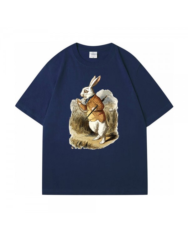 Sleepwalking rabbit blue Kurzarm-T-Shirts für Damen und Herren, modisch bedruckte japanische Luxus-Tops