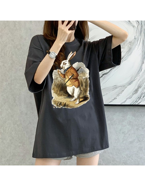 Sleepwalking rabbit grey Kurzarm-T-Shirts für Damen und Herren, modisch bedruckte japanische Luxus-Tops