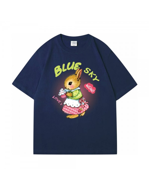 Pastoral Bunny blue Kurzarm-T-Shirts für Damen un...