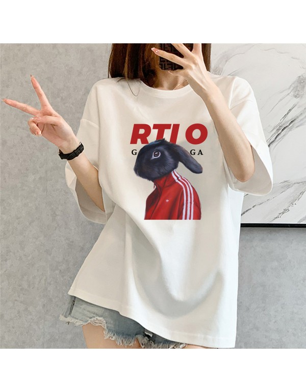 RTIO Rabbit White Kurzarm-T-Shirts für Damen und ...